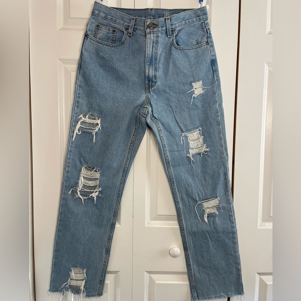Hand Distressed Straight Leg Dad Jeans